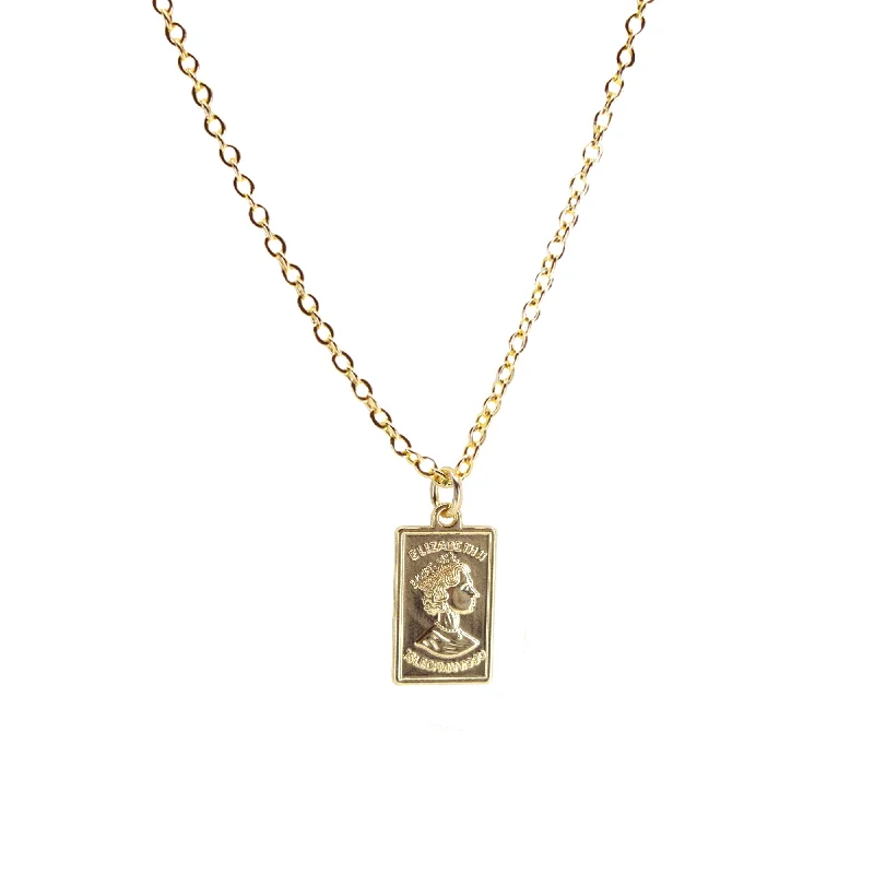 personalized diamond pendant necklace-Queen Elizabeth Gold Bar Necklace