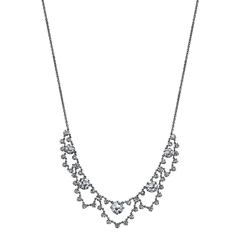 dainty silver necklace for everyday wear-1928 Bridal Austrian Clear Crystal Collar Necklace 16" + 3" Extender