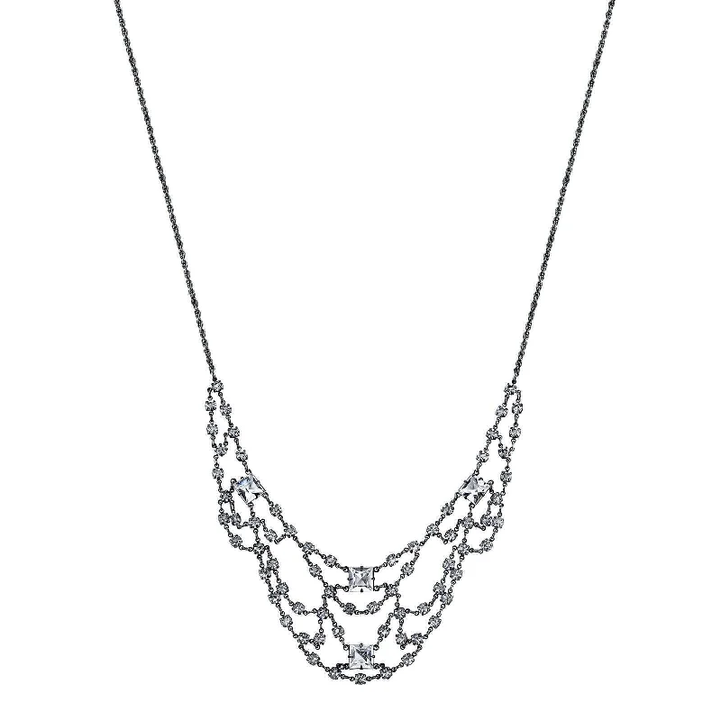 infinity necklace with crystals-1928 Bridal Genuine Austrian Crystal Strand Bib Necklace 16" + 3" Extender