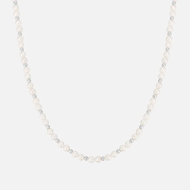 rose gold bar necklace for layering-"ARGENT" 6MM PEARL NECKLACE - WHITE GOLD