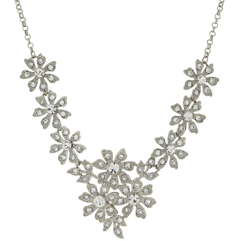 unique crystal pendant necklace-2028 Jewelry Crystal Flower Statement Necklace 16" + 3" Extender