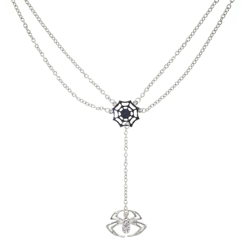 sterling silver necklace for men-1928 Jewelry Spider Web With Crystal Spider Drop Necklace 16"