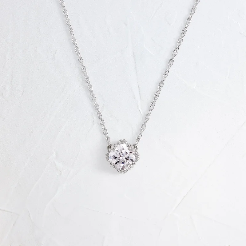 crystal heart necklace-Threaded Necklace with Halo, 0.52ct. Round Cut