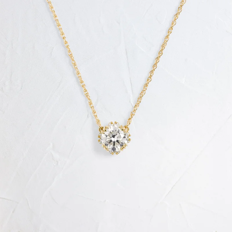 handmade crystal necklace-Threaded Necklace with Halo, 0.7ct. Champagne Diamond - Edition 2