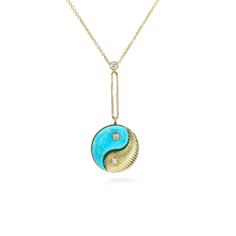 multi-layer gold chain necklace-Ying Yang Turqouise Drop Necklace