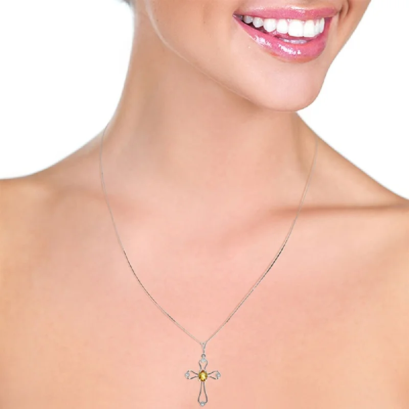 crystal moon necklace for teens-0.57 Carat 14K Solid White Gold Love Is Never Conceited Citrine Necklace