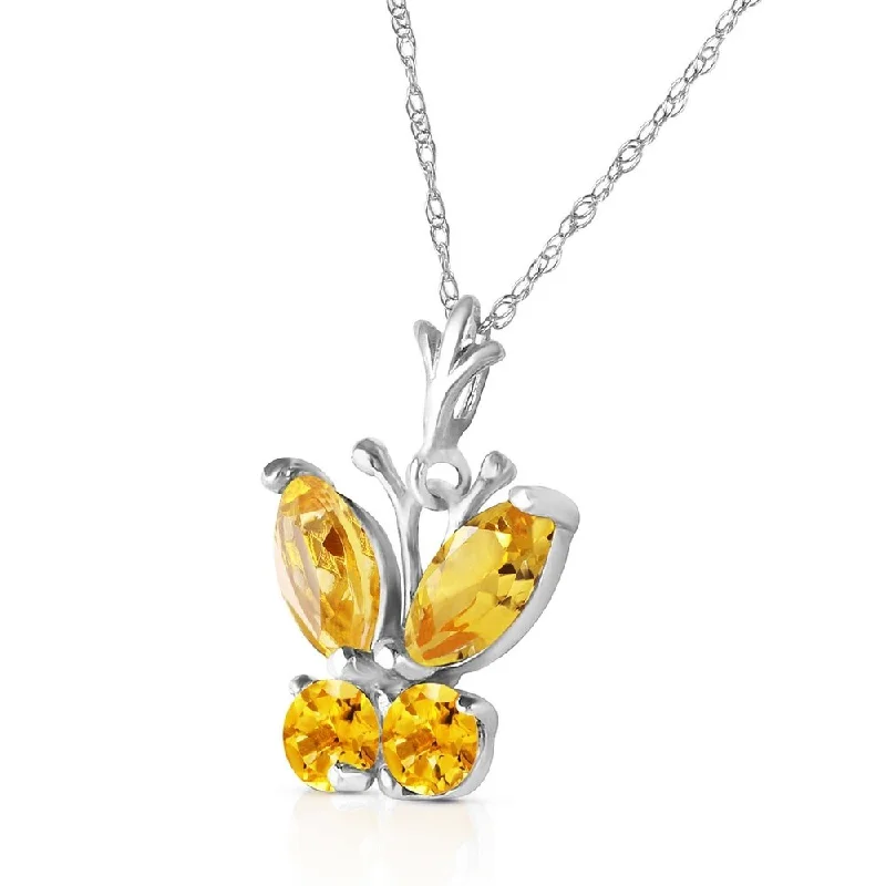 gold bar necklace for gift-0.6 CTW 14K Solid White Gold Butterfly Necklace Citrine