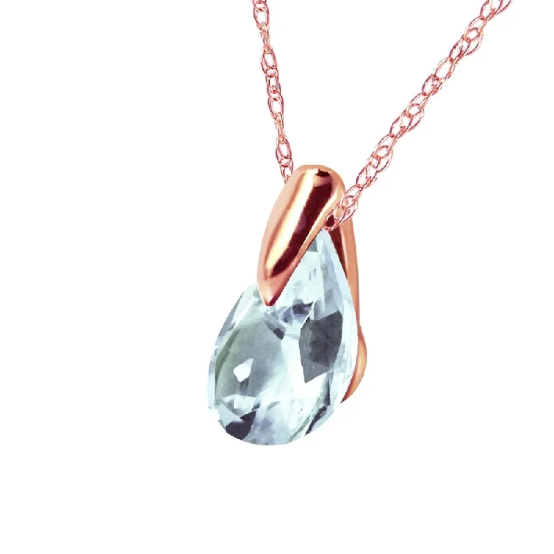 silver pendant necklace for daily wear-0.68 Carat 14K Solid Rose Gold Necklace Natural Aquamarine