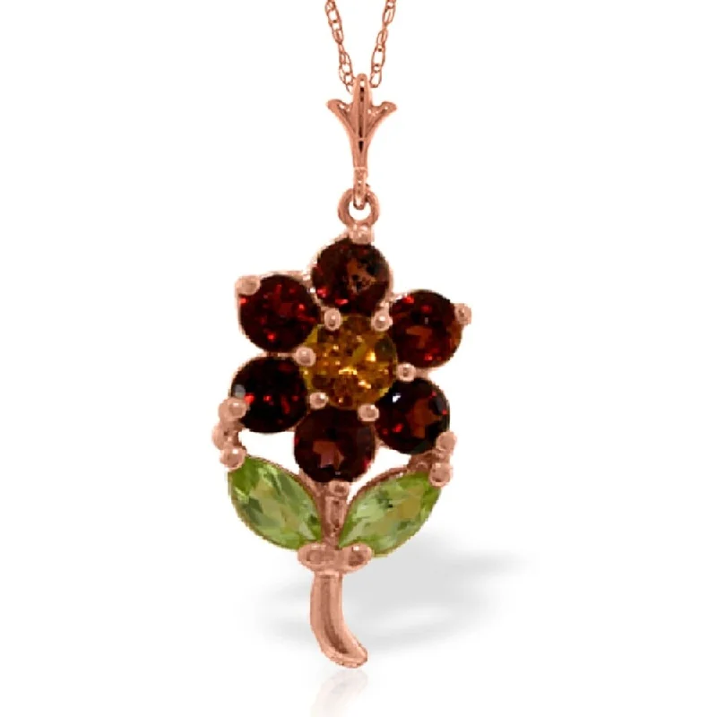 personalized silver pendant for men-1.06 Carat 14K Rose Gold Flower Necklace Garnet, Citrine Peridot