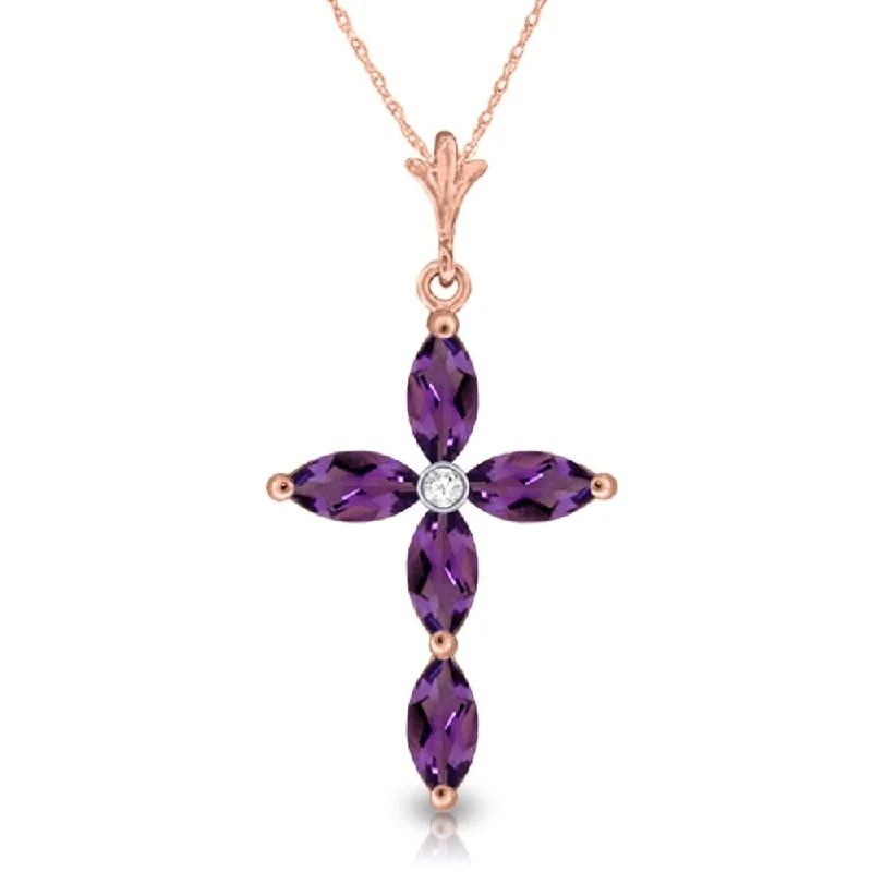 rose gold chain necklace-1.23 Carat 14K Rose Gold Necklace Natural Diamond Purple Amethyst