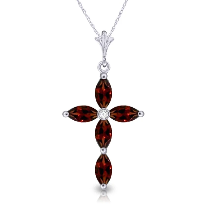 silver necklace with moon pendant for night-1.23 Carat 14K White Gold Necklace Natural Diamond Garnet