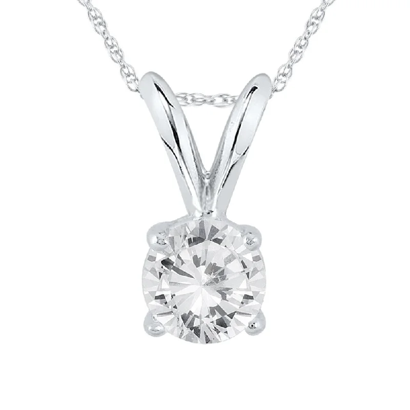 gemstone necklace with engraving-1/3 Carat Round Diamond Solitaire Pendant in 14K White Gold