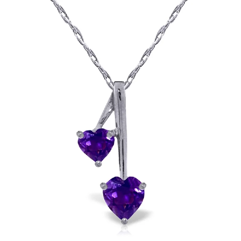 cute owl necklace for teens-1.4 Carat 14K White Gold Hearts Necklace Natural Purple Amethyst