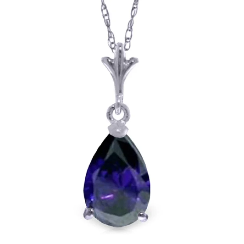 silver pendant with flower charm-1.5 Carat 14K White Gold Necklace Natural Sapphire