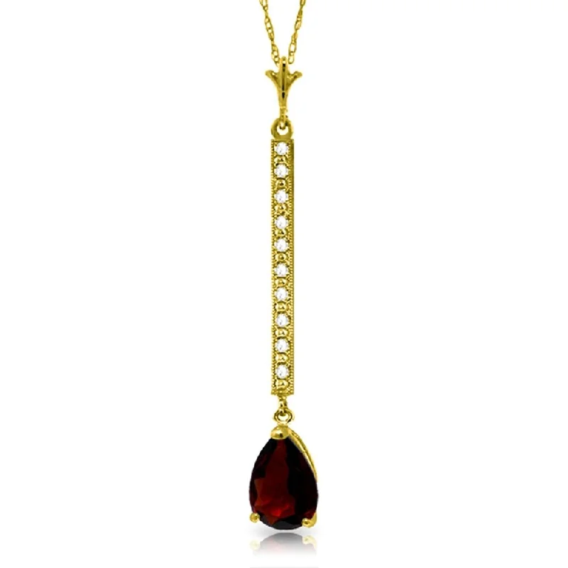 long gold pendant necklace with diamond-1.8 Carat 14K Gold Necklace Diamond Garnet