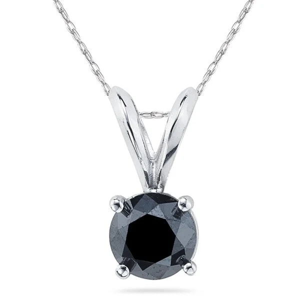 cute heart charm necklace for layering-1 Carat Round Black Diamond Solitaire Pendant in 14K White Gold