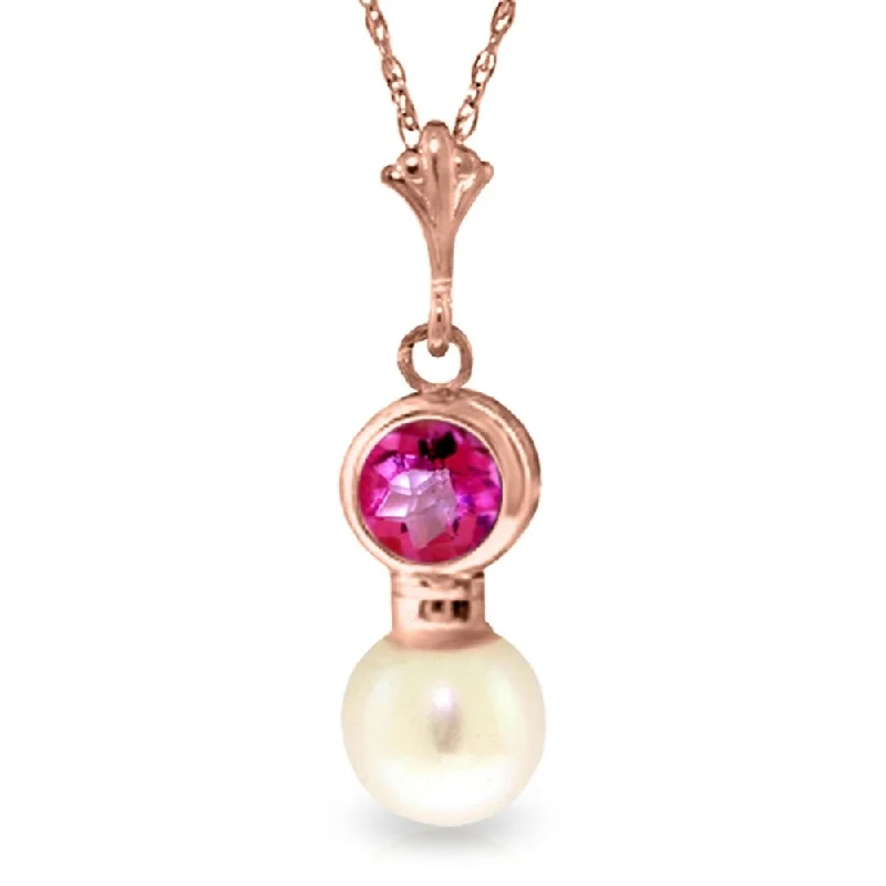 handmade crystal pendant necklace for her-14K Rose Gold Necklace w/ Pink Topaz & Pearl