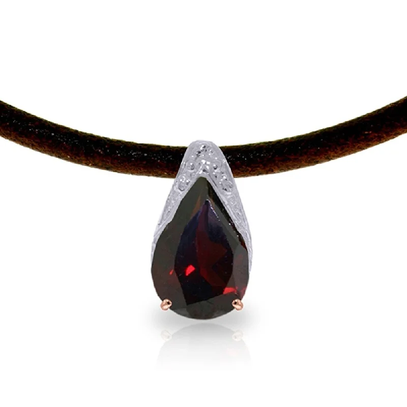 crystal pendant for modern necklaces-14K Solid Rose Gold & Leather Necklace with Natural Garnet