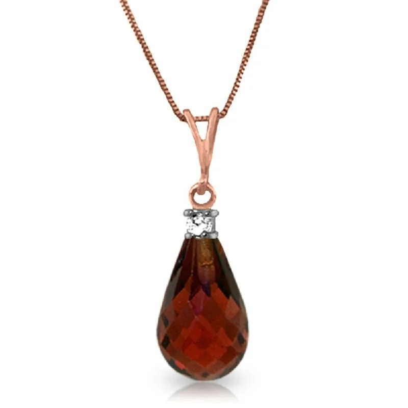 minimalist silver pendant necklace-14K Solid Rose Gold Necklace withNatural Diamond & Garnet