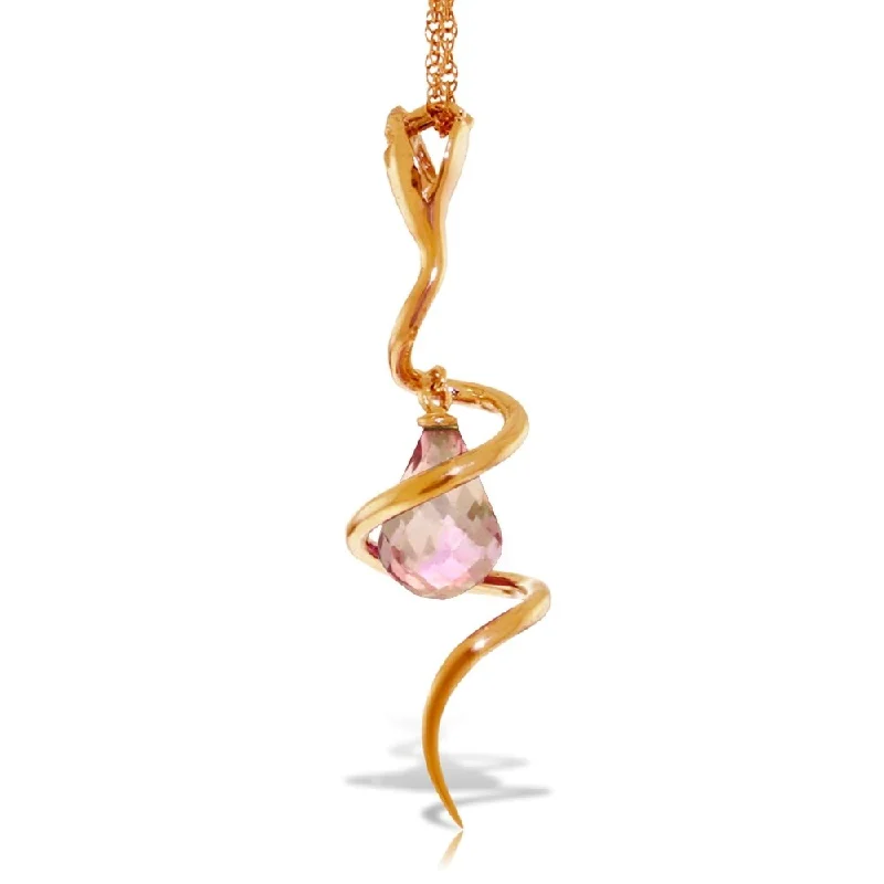 crystal pendant necklace-14K Solid Rose Gold Snake Necklace with Dangling Briolette Pink Topaz & Diamond