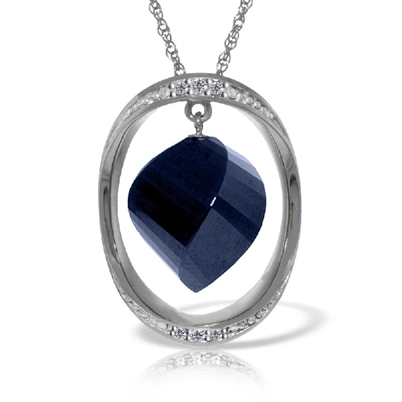 luxury heart-shaped pendant for ladies-14K Solid White Gold Necklace with Twisted Briolette Dyed Sapphire & Diamonds