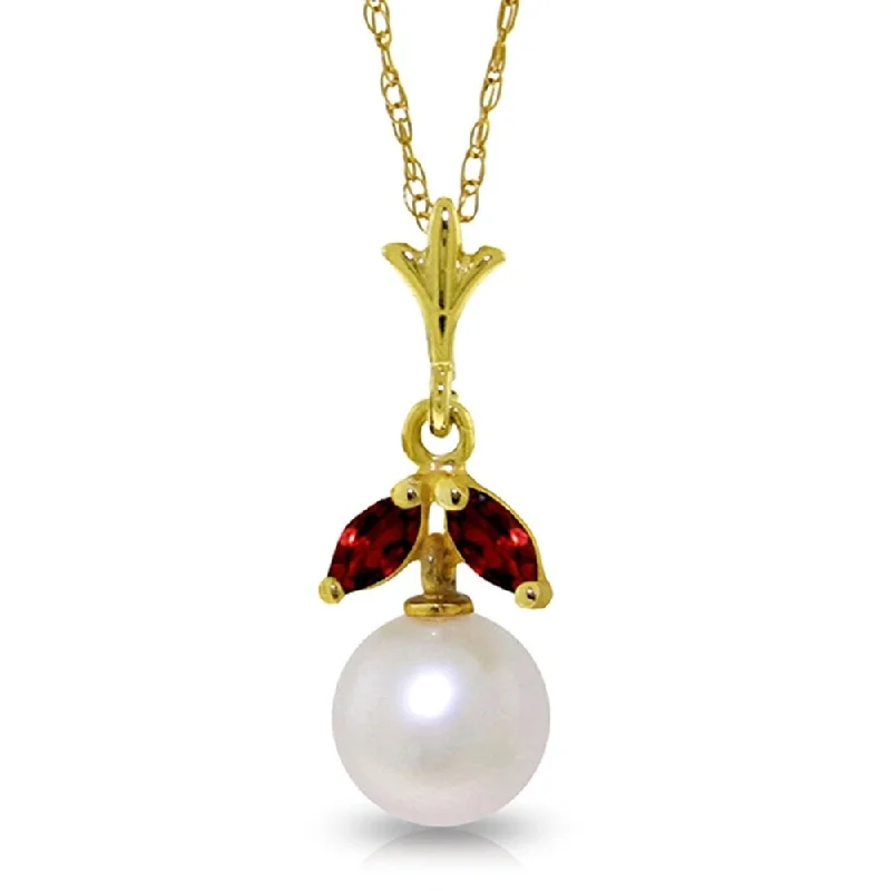 choker necklace for women-2.2 Carat 14K Gold Necklace Natural Pearl Garnet