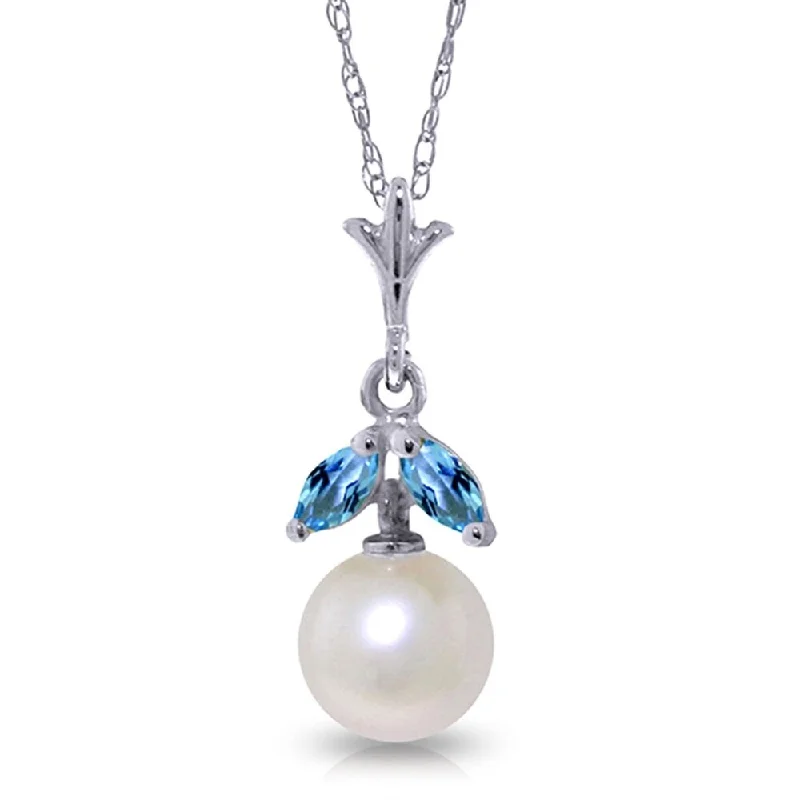 stylish crystal necklace-2.2 CTW 14K Solid White Gold Necklace Natural pearl Blue Topaz