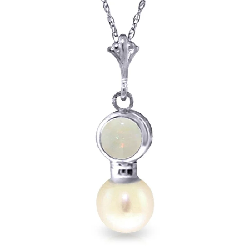 trendy silver pendant for modern look-2.59 Carat 14K White Gold Necklace Natural Opal Pearl