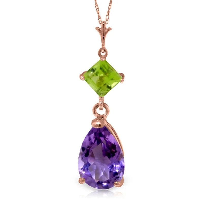 chic pendant for layering-2 Carat 14K Rose Gold Necklace Purple Amethyst Peridot