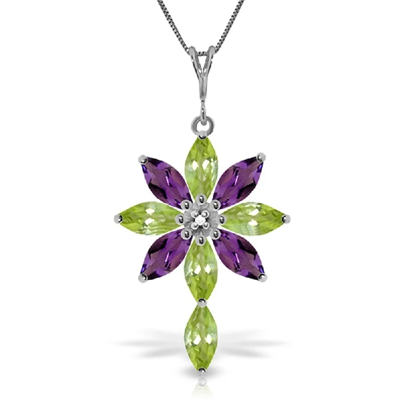 trendy adjustable necklace for casual wear-2 Carat 14K White Gold Necklace Diamond, Peridot Amethyst