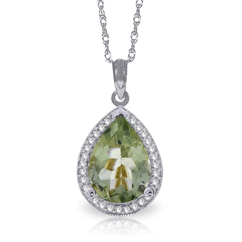 large round pendant necklace-3.36 Carat 14K Solid Gold Necklace Natural Diamond Green Amethyst