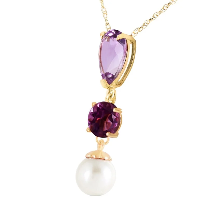 luxury pendant necklace with crystal charm-5.25 Carat 14K Solid Gold Necklace Purple Amethyst pearl