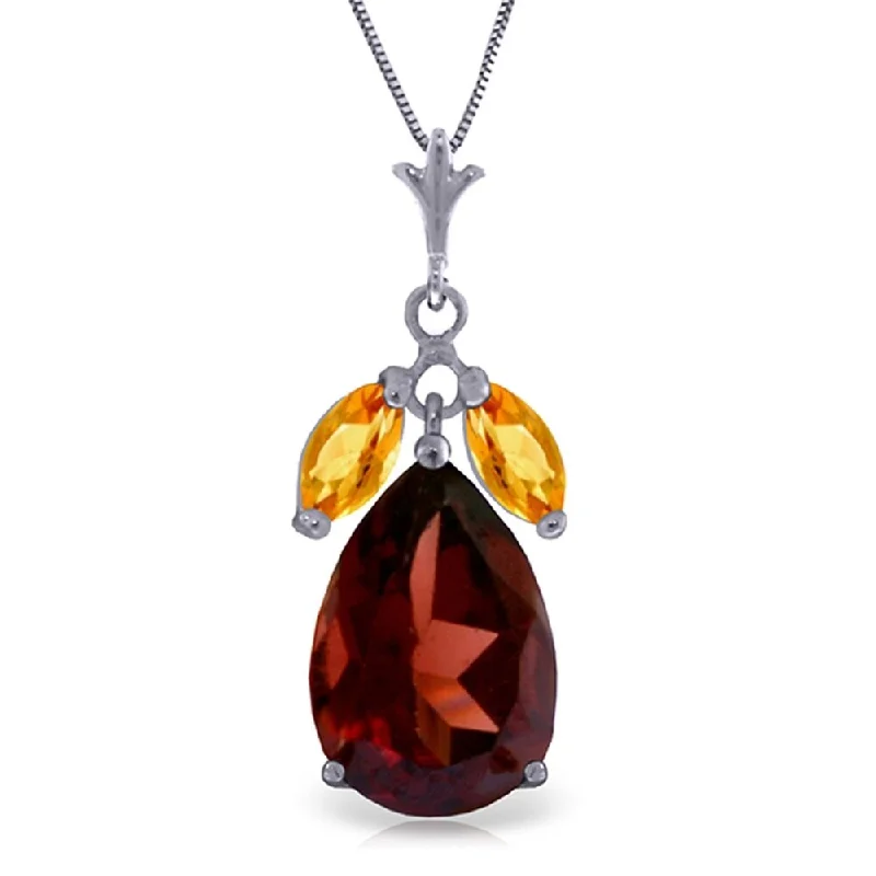 square pendant necklace-6.5 Carat 14K White Gold Read My Lips Garnet Citrine Necklace