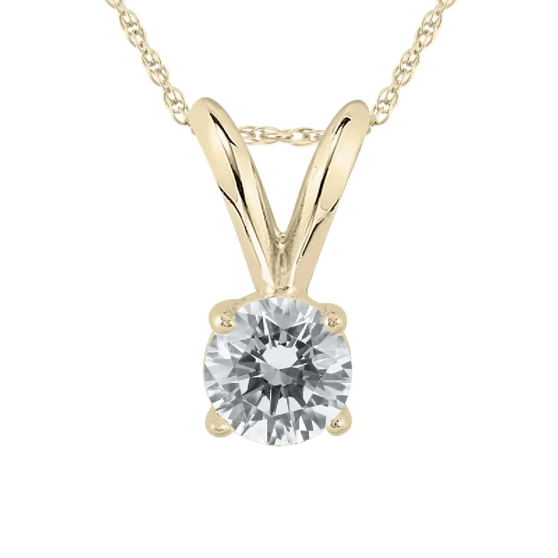 gold necklace for women-Certified 1/4 Carat Round Diamond Solitaire Pendant in 14K Yellow Gold (K-L Color, I2-I3 Clarity)