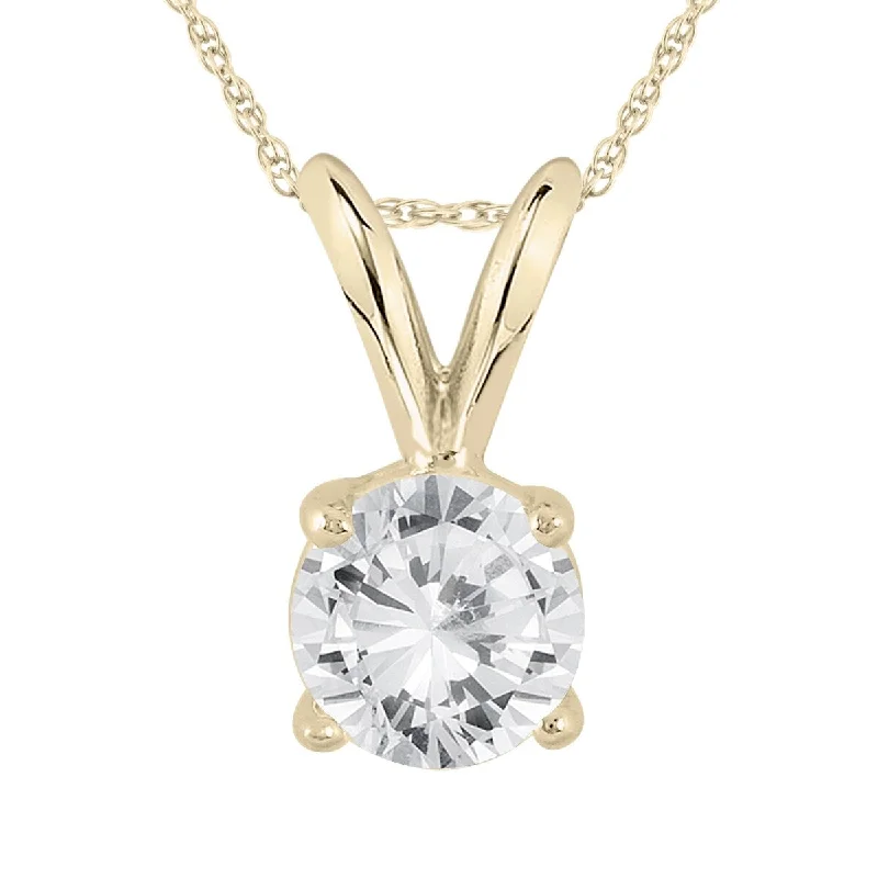 nature-inspired charm necklace-Certified 3/4 Carat Round Diamond Solitaire Pendant in 14K Yellow Gold (H-I Color, I1-I2 Clarity)