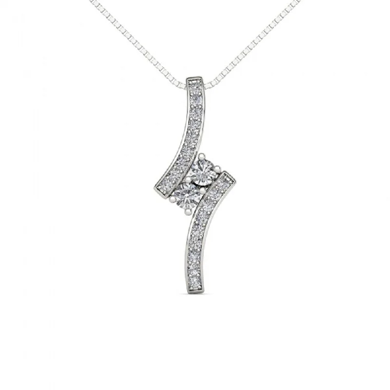 gold heart-shaped pendant necklace for gifts-De Couer 10K White Gold 1/2ct TDW Diamond Two Stone Necklace - White H-I