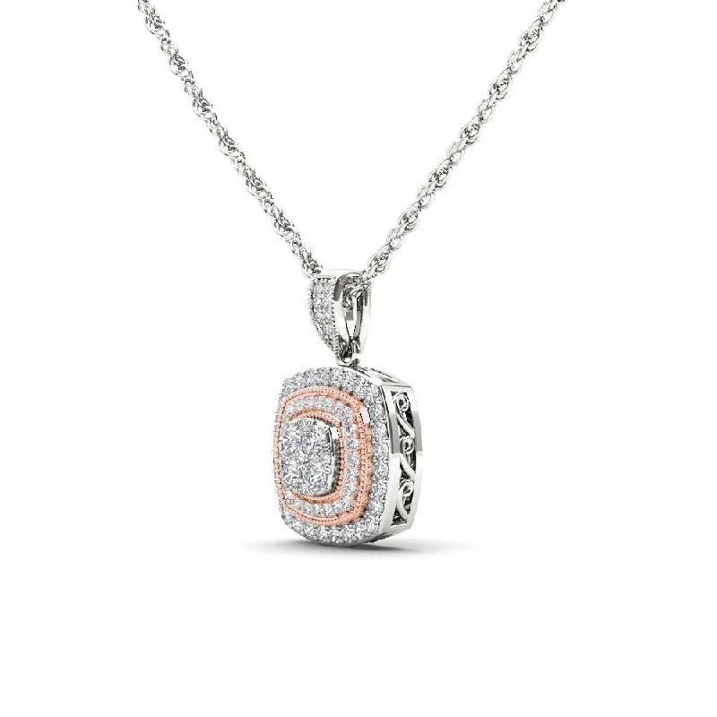 personalized pendant for special events-De Couer 14K Pink Two-Tone White Gold 1/2ct TDW Diamond Halo Necklace