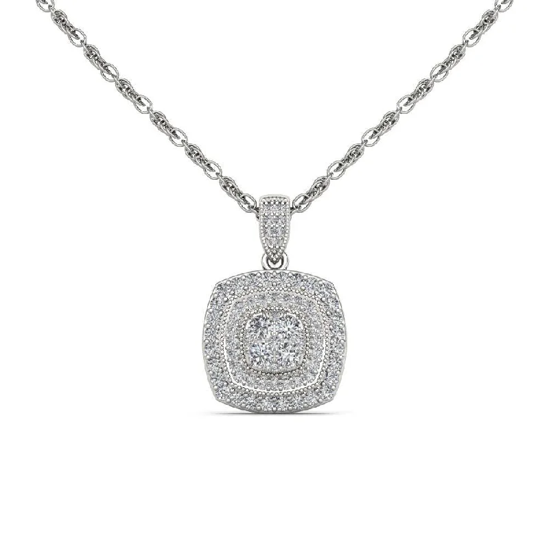 rose gold pendant necklace for evening wear-De Couer 14K White Gold 1/2ct TDW Diamond Halo Necklace - White H-I