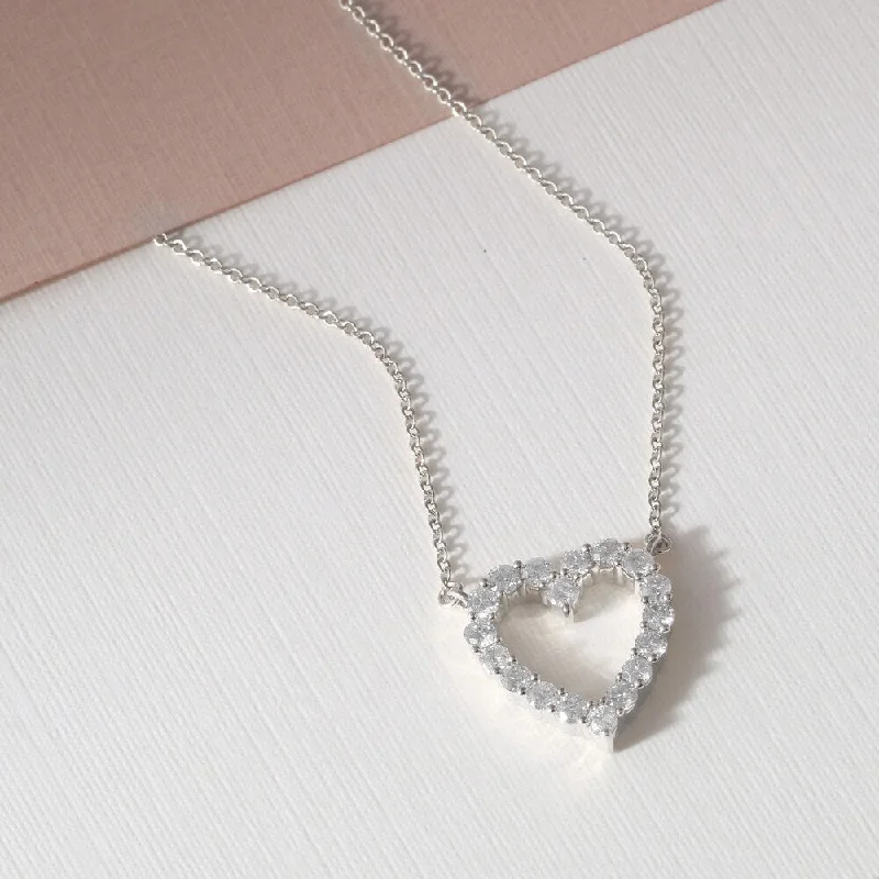 chic moonstone necklace for layering-De Couer IGI Certified 14k White Gold 1/2ct TDW Diamond Heart Necklace - White H-I