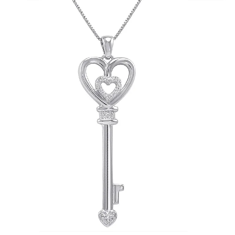 personalized heart necklace for special occasions-Diamond Key Pendant Necklace Crafted in Sterling Silver on an 18 inch Box Chain