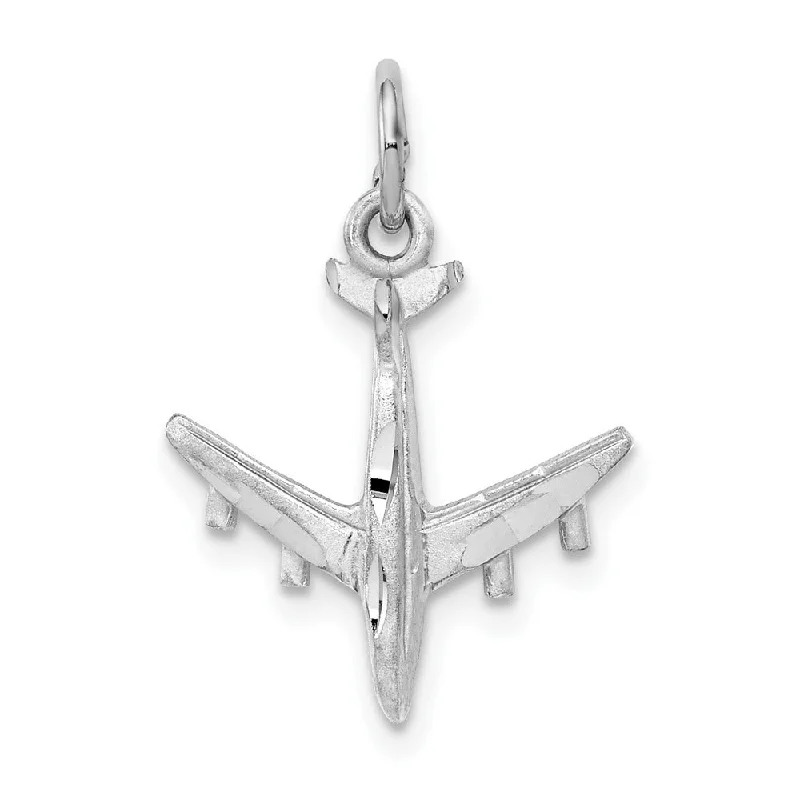 sparkling necklace with crystals-Diamond2Deal 14K White Gold 3-D Airplane Pendant (L- 21.5 mm, W- 16 mm)