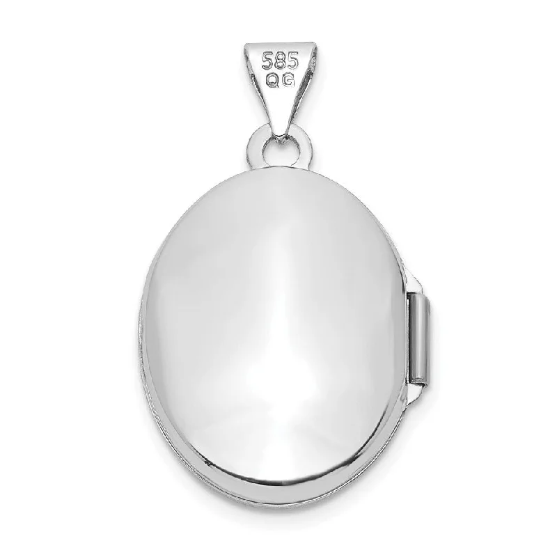 gemstone necklace for every day wear-Diamond2Deal 14K White Gold Enamel Leaves 19mm Oval Locket (W- 15 mm, L- 26.40 mm)