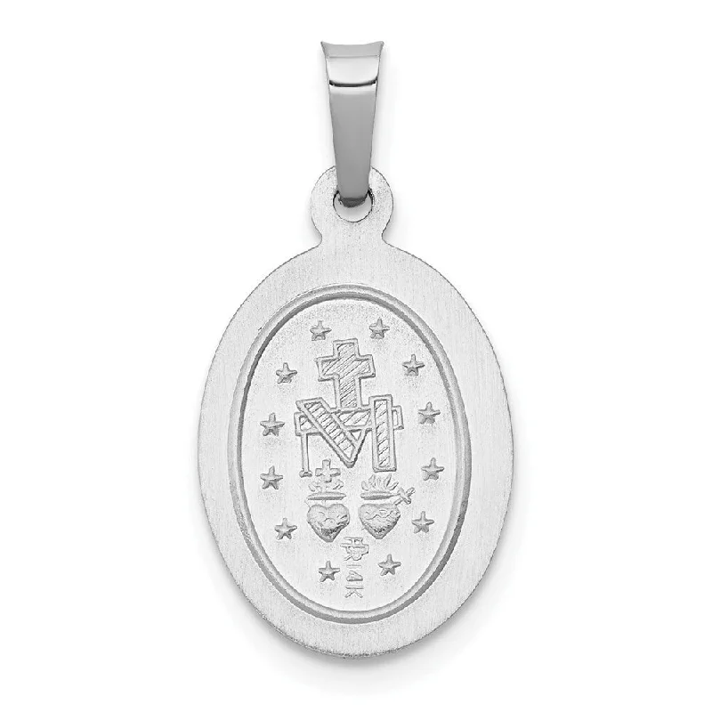 bar necklace with initials-Diamond2Deal 14K White Gold Polished and Satin Miraculous Medal Pendant (L- 23 mm, W- 12 mm)