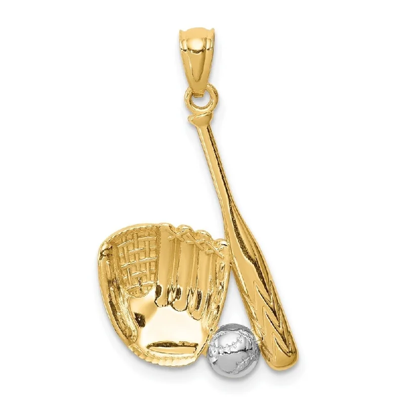 boho-style pendant necklace for summer-Diamond2Deal 14K White Rhodium Baseball Glove Bat Ball Pendant