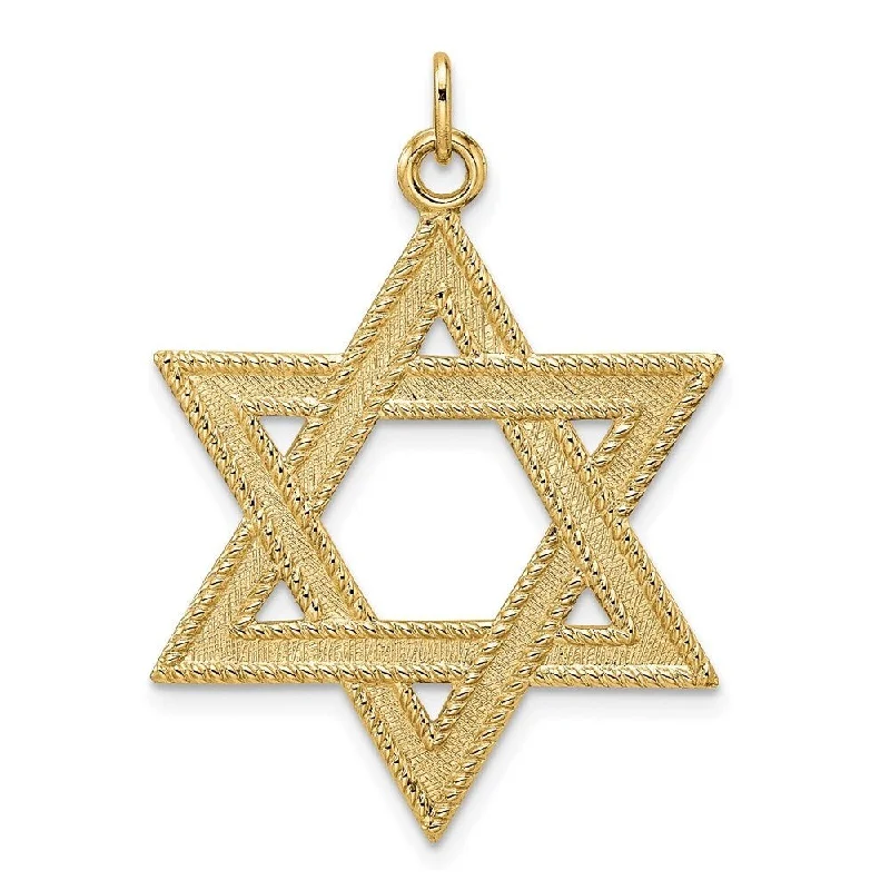 minimalist charm pendant necklace for women-Diamond2Deal 14K Yellow Gold and Textured Solid Star of David Pendant (L-32.7mm, W-29.8mm)