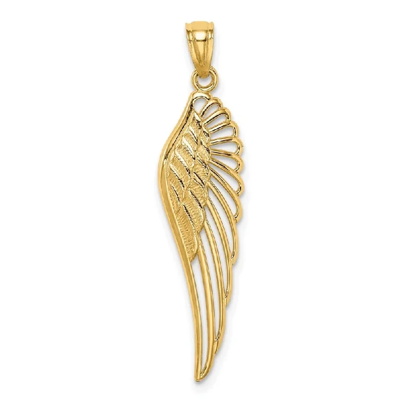 personalized necklace with gemstone charm-Diamond2Deal 14K Yellow Gold Angel Wing Pendant (L- 1.23 Inch)