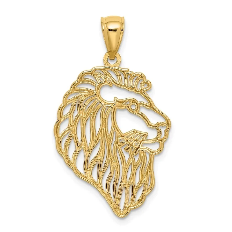 unique bar necklace for men-Diamond2Deal 14K Yellow Gold Diamond-Cut Lion Profile Pendant