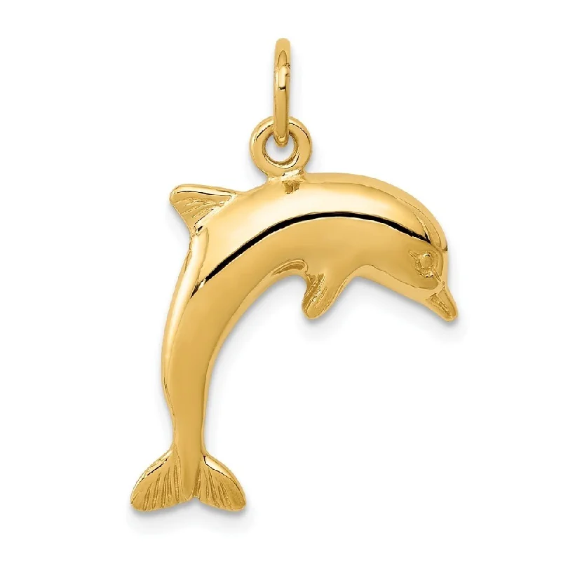 double chain necklace for women-Diamond2Deal 14K Yellow Gold Dolphin Pendant (L- 23 mm, W- 15 mm)