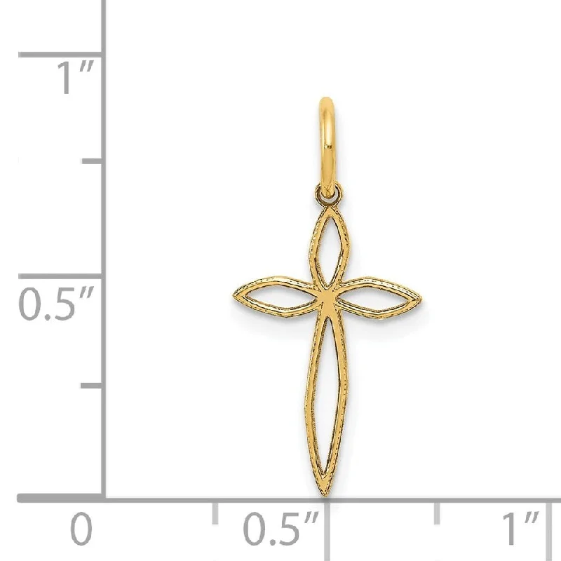 gold necklace with birthstone pendant-Diamond2Deal 14K Yellow Gold Laser Designed Cross Pendant (L- 40 mm, W- 11 mm)