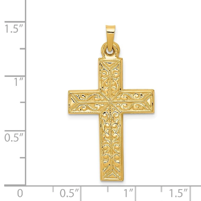 crystal pendant for modern necklace-Diamond2Deal 14K Yellow Gold Polished Filigree Cross Pendant (L- 36.75 mm, W- 20.5 mm)